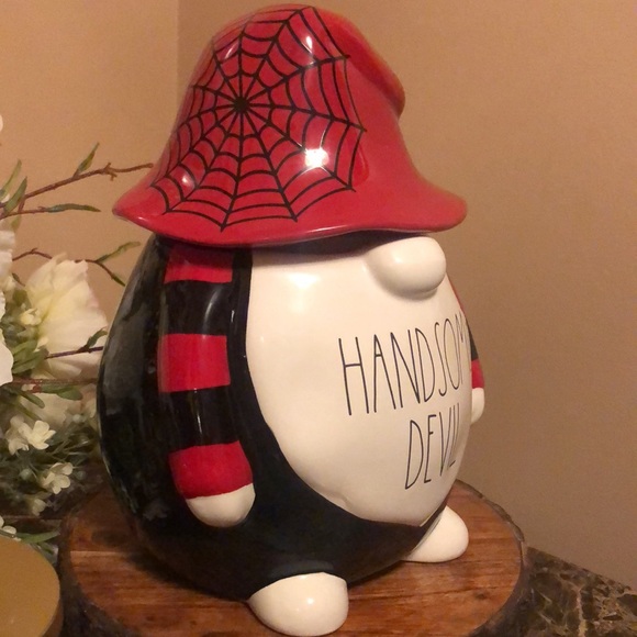 RAE DUNN " HANDSOME DEVIL" COOKIE/CANDY  GNOME CANISTER - Picture 3 of 5